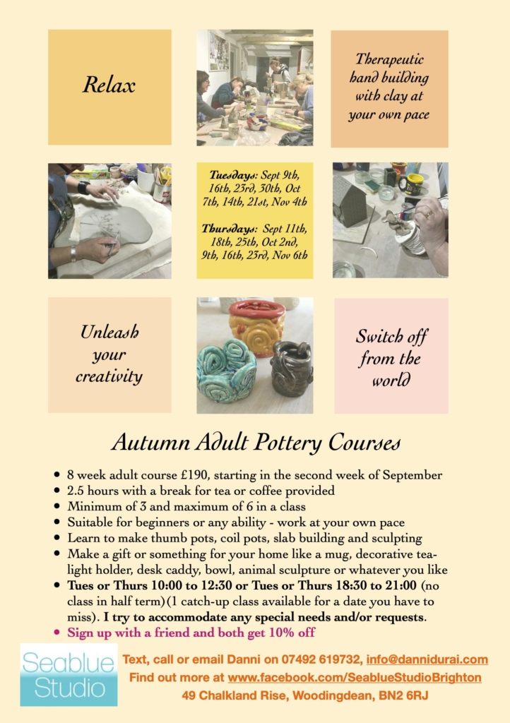 8 week Handbuilding Pottery course (Thurs evenings)
